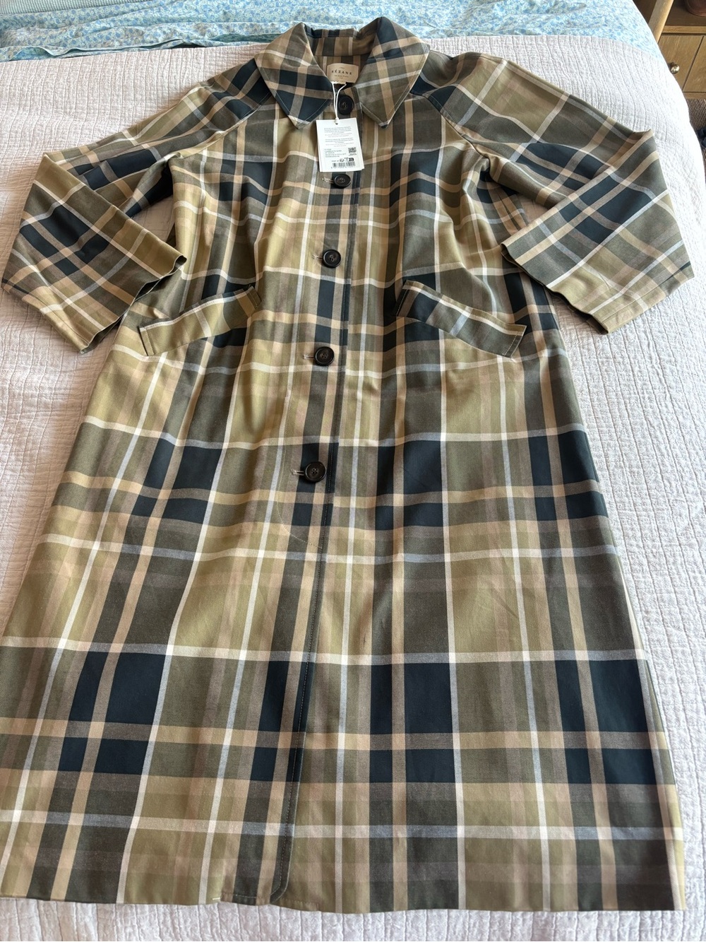 NWT Clyde Trench Coat in Beige and Moss Green Checks Size 4/36 - Picture 6 of 10